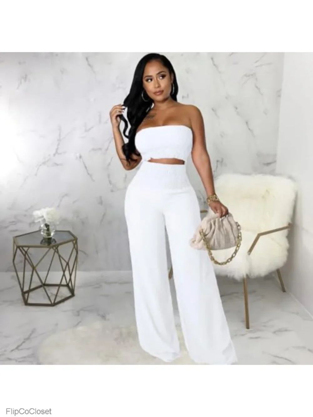 Women's 2 Piece Crop Top Wide Leg Pants Jumpsuit Set with Pockets Vacation